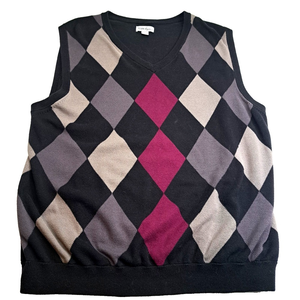 Walter Hagen Men's L Argyle Sweater Vest Golf Golfing Preppy 100% Cotton